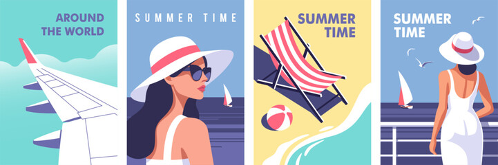 Summer time. Concept of summer party, vacation and travel. Perfect background on the theme of season vacation, weekend, beach. Vector illustration in minimalistic style for posters, cover art, flyer. © faber14