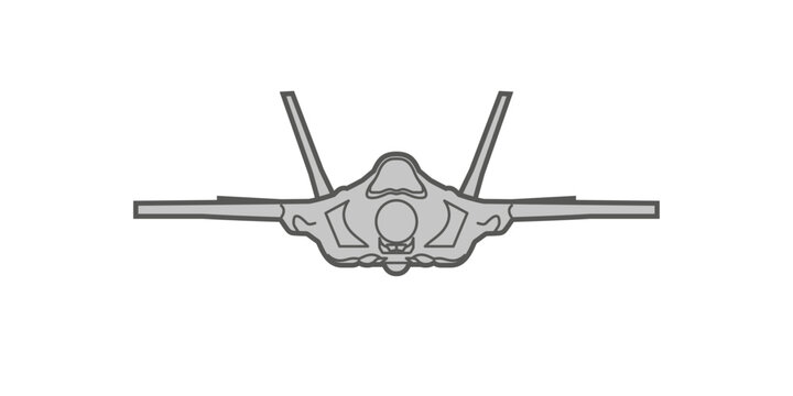 Drawing united states modern combat aeroplane F35. Black and white illustration against a plain background. Vector illustration.