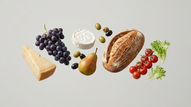 Fresh gourmet ingredients on white background