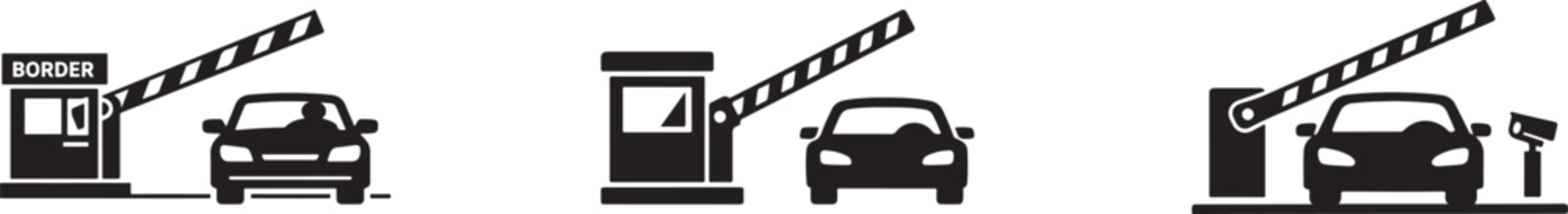 Barrier gate icon set for toll, parking and roadblock access. Open and closed vector EPS 10 symbols.
