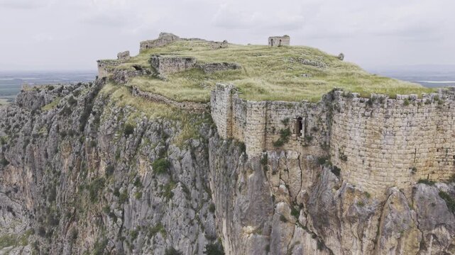 Aerial View of Anavarza Ancient City Ruins in Adana Turkey Showing Roman Era Archaeological Remains and Vast Historical Plain Landscape