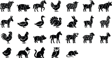 Fototapeta premium Geometric Farm Animals Silhouette Vector Set with Low Poly Constellation Wireframe Patterns for Modern Logos, Branding, Graphic Layouts, and Contemporary Origami Style Designs