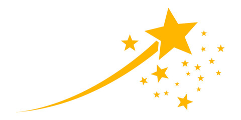 Golden shooting star with trail and smaller stars on transparent background © Shan masih