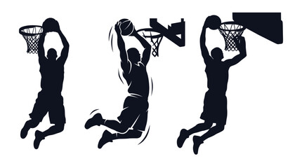 Basketball players dunking silhouettes a dynamic vector illustration on a white background player dunk hoops hoop sports athlete athletics graphic silhouette black transparent movement action © FOR YOU