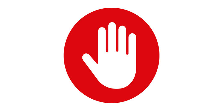 Red hand stop sign symbol on transparent background