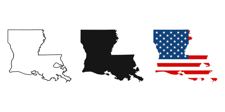 Louisiana state map outline and flag design on transparent background