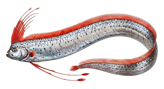 Deep Sea Oarfish with Red Fins Isolated on Transparent Background PNG