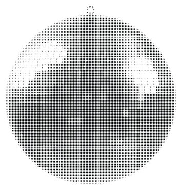 Abstract Christmas disco ball shape vector halftone background texture. Creative dotted holiday bauble silhouette pattern, retro pop art comic style wallpaper for xmas celebration, poster, and appa