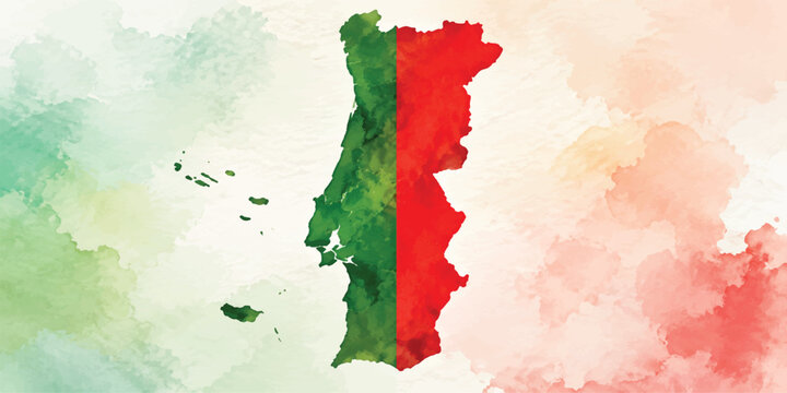 Portugal Map Watercolor Flag Illustration