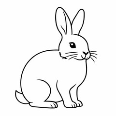 Fototapeta premium Cute black and white outline illustration of a sitting rabbit with long ears and fluffy tail. Bunny coloring page for children, Easter concept and wildlife education.