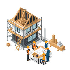 Obraz premium Construction site with workers and building framework.