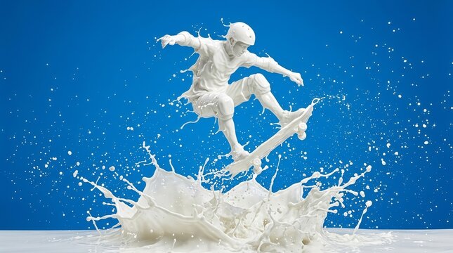 Milk sculpture of a skateboarder performing a trick