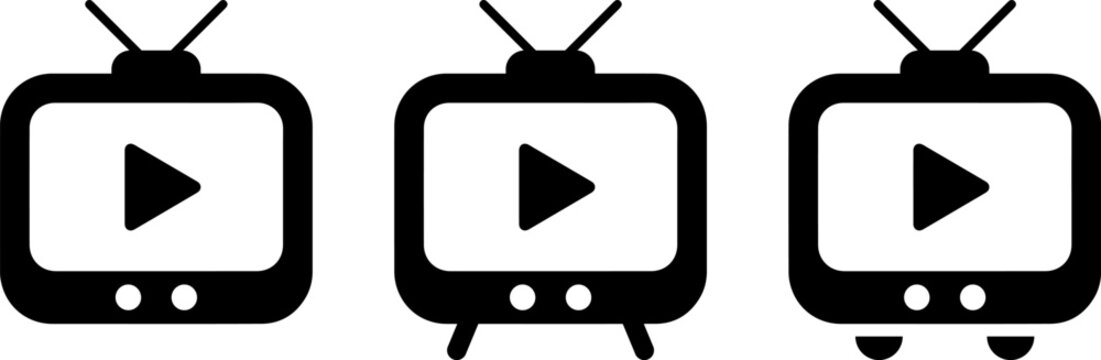 Set of retro television icons with play buttons