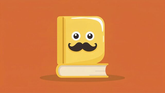 Animated yellow book character with a funny mustache moving in this charming digital motion footage for creative learning video projects