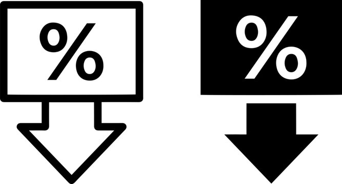 Discount icon set, percentage symbol with downward arrow
