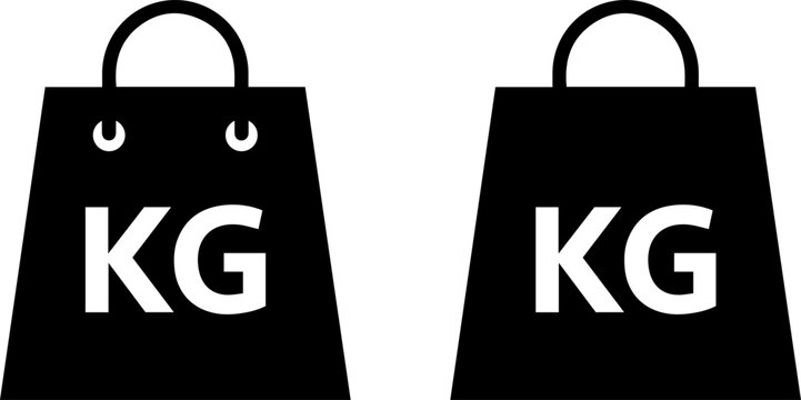 Set of two shopping bag icons with kg weight symbol