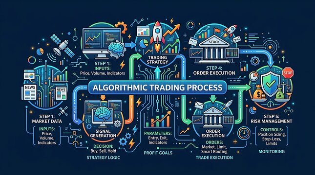 Schematic diagram of an algorithmic trading process and workflow