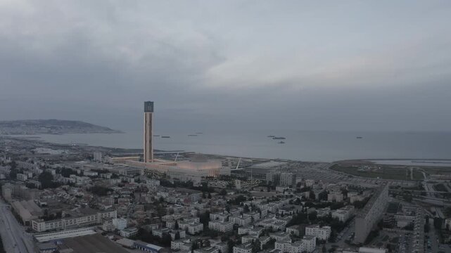 Aerial View of the Great Mosque of Algiers on a Cloudy Day