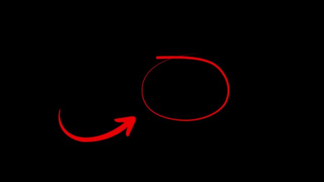 Hand-drawn red circle brush stroke highlight marker for presentation, oval highlight effect, annotation overlay, 4K motion graphics animation with alpha channel.