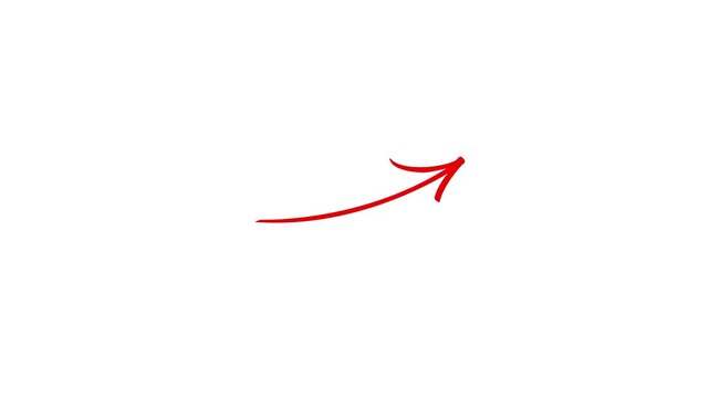 Hand-drawn red arrow icon brush stroke, red arrow marker is isolated on a transparent background. swipe arrow animated.