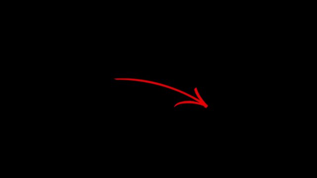 Hand-drawn red arrow icon brush stroke, red arrow marker is isolated on a transparent background. swipe arrow animated.