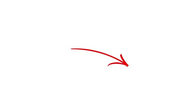 Hand-drawn red arrow icon brush stroke, red arrow marker is isolated on a transparent background. swipe arrow animated.