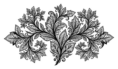 Fototapeta premium Geometric leaf vector artwork with stylized botanical silhouettes and fractal branching isolated on white background