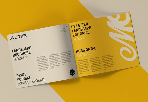 US Letter Landscape Editorial Brochure Mockup