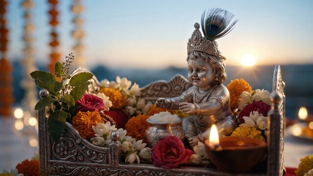 Bal Gopal Krishna Idol &ndash; Janmashtami Butter Offering Devotional Worship