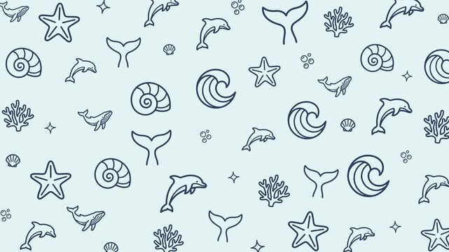 Dolphin Pattern With Sea Life Icons