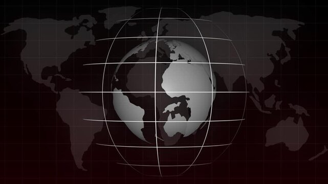 Stylized globe with grid lines and world map overlay on dark background earth planet animation