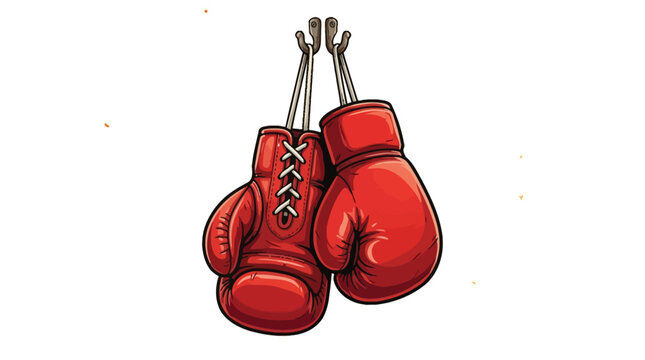 Detailed vector illustration of a pair of red boxing gloves hanging on metal wall hooks