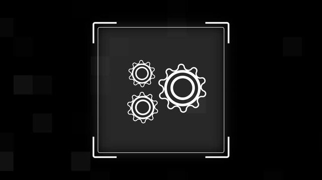 White Outline of Three Interlocking Gears within a Digital Frame cogs mechanism animation