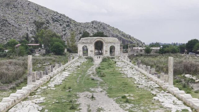 Aerial View of Anavarza Ancient City Ruins in Adana Turkey Showing Roman Era Archaeological Remains and Vast Historical Plain Landscape