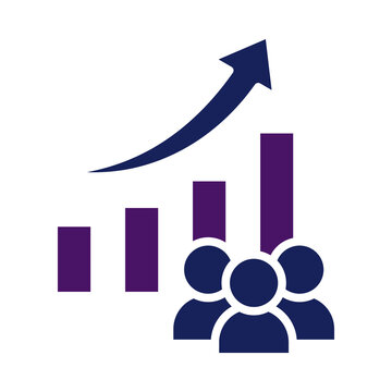 Business growth icon with people group chart and arrow isolated on transparent background