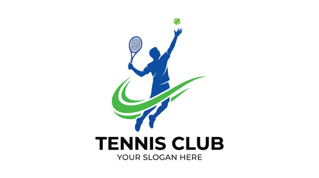 Professional blue and green tennis player vector illustration logo design for a modern sports club