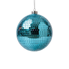 Obraz premium Blue mirrored disco ball ornament on transparent background
