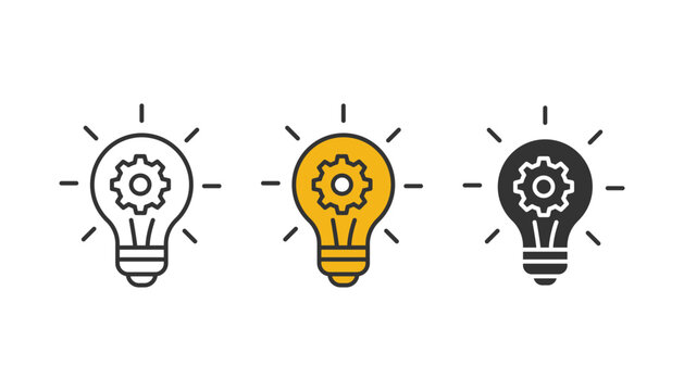 Light bulb with gear inside line icons set, creative process tech innovation idea generation and smart system symbol vector illustration isolated on white background