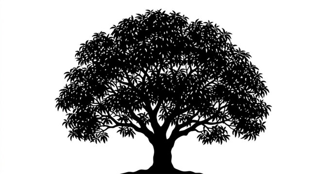 Black mango tree silhouette vector illustration isolated on white background