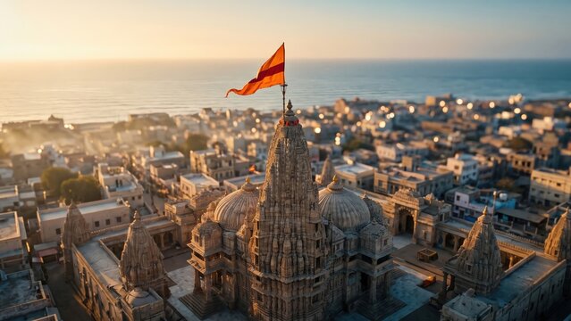 Dwarkadhish Temple Aerial View &ndash; Arabian Sea Spiritual Landmark