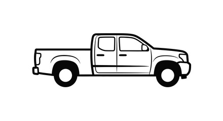 Fototapeta premium Pickup Truck Side View Black And White Vector Silhouette vehicle