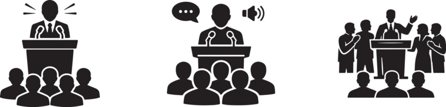 Public speaking podium presenter icon silhouette vector clipart design, professional speaker symbol EPS file for Adobe Stock.