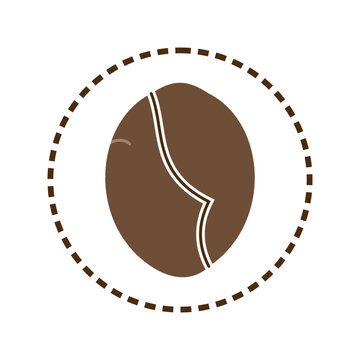 Premium organic coffee bean vector icon inside a dashed circular frame for cafe branding and logo design