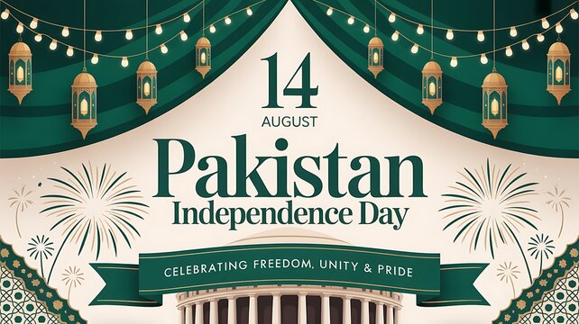 Pakistan independence day celebration with lanterns and lights