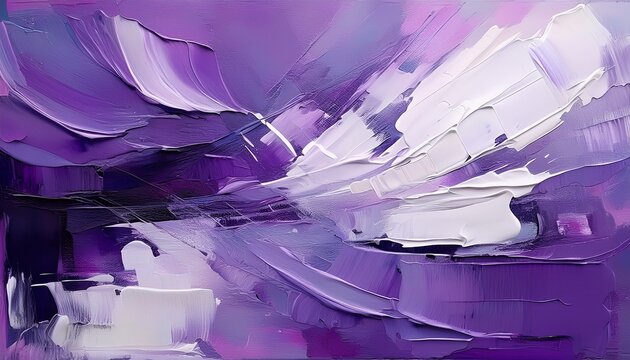 abstract expressionist painting with dynamic mix of purple and white tones layered textures