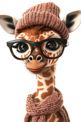 Funny Cartoon Giraffe Wearing Sunglasses and Stylish Hat Isolated on White Background for T-Shirt Prints, Merchandise and Kids Design. High-quality cartoon illustration featuring a cheerful giraffe  © LeoArtes