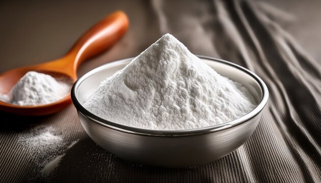 white zinc oxide powder in metallic bowl fine powder texture natural remedy and sunscreen ingredient