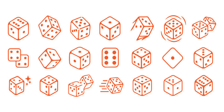 Dice icon set with all six faces in black color in outline style. Ludo game dice symbols in outline style. Set of six sides of a dice icon in black color. Dice icon concept vector illustration.