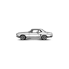 Fototapeta premium Classic vintage car side view ink sketch illustration with automobile transportation illustration transport monochrome isolated engraving