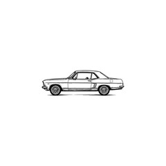 Fototapeta premium Detailed side view of a vintage car sketch illustration with automobile transportation illustration transport monochrome isolated engraving